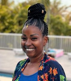 Cornrow Updo with Hair Cuffs Braided Bun Black Hair, Bun Hairstyles For Black Women, Black Hairstylist, Cornrow Updo, Protective Styles For Natural Hair Short, Grey Hair Braids, Braided Bun Styles, Black Hair Bun, Feedin Braids