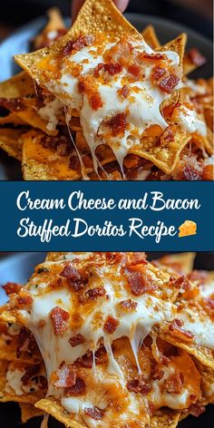 These Cream Cheese and Bacon Stuffed Doritos are the ultimate snack! Each Dorito is filled with creamy, tangy cheese and crispy bacon, making a fun, flavorful bite-sized treat. Perfect for parties, game nights, or anytime you want a deliciously unique appetizer. Doritos Dinner Recipes, Cream Cheese Stuffed Doritos, Bacon Smores Recipe, Bacon And Cream Cheese Stuffed Doritos, Cream Cheese Bacon Stuffed Doritos, Cream Cheese And Bacon Stuffed Doritos Chicken Recipe, Cream Cheese And Bacon Stuffed Doritos, Game Night Party Food, Dorito Recipes