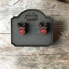 Reindeer Stud Earrings | Up-Cycled Wood | Hand Painted | Brown and Red | Christmas Earrings | Earrings | Christmas | Stud Earrings | Gift by CasandraQuintero on Etsy Christmas Stud Earrings, Stud Earrings Holder, How To Clean Earrings, Laser Cut Wood Earrings, Disney Earrings, Laser Cut Wood Crafts, Laser Engraved Ideas, Laser Cut Earrings, Polymer Earrings