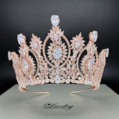 Rose Gold Tall Tiara Quince Crown, Quinceanera Accessories, Quinceanera Tiaras, Quinceanera Crown, Swarovski Tiara, Wedding Bridal Hair, Wholesale Hair Accessories, Crystal Bridal Tiaras, Royal Crowns