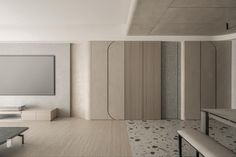 an empty living room with white walls and flooring