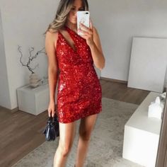 Red Sequins Red Dress Brand New With Tags Red V-neck Mini Dress For Holiday, Red V-neck Mini Dress For Party Season, Red Sleeveless Sequined Mini Dress, Red Sleeveless Mini Dress For Party Season, Red Summer Party Dresses, Flirty Red Sequined Mini Dress, Chic Sleeveless Mini Dress For Christmas, Flirty Red Mini Dress For Holiday, Red Sequin Dress For Spring