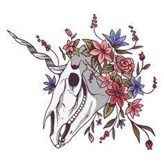 Floral unicorn skull PNG Design