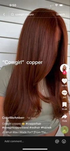 Cowgirl Copper- The Fall 2023 Hair Color - COWGIRL Magazine Red Hair 2023 Fall, Deep Amber Hair Color, Brown To Copper Color Melt, Cooper Red Brown Hair Color, Cowgirl Cooper Hair Color, Ginger Streaks In Brown Hair, Cowboy Copper Hair Brown Eyes, Cowgirl Copper Hair Brown Eyes, Copper Gloss Brown Hair