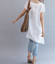 . Casual Cotton Tunic Shirt, Summer Crew Neck Blouse For Daywear, Summer Daywear Blouse With Crew Neck, Summer V-neck Blouse With Rolled Sleeves, White Cotton Tunic Shirt, Casual Tunic Shirt For Summer, Casual Summer Blouse For Gatherings, Casual Summer Blouse For Casual Gatherings, Casual Summer Tunic Shirt