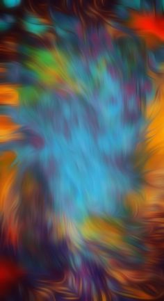 an abstract painting with blue, yellow and red colors in the background is blurry