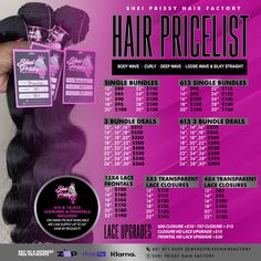 an advertisement for the hair price list