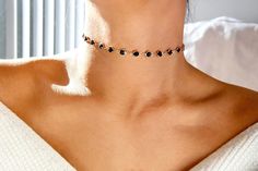 Adjustable with extender from 12.0 to 15.0 inches, for other custom lengths please add your preferred measurements in order note x diameter of the rhinestone is 0.5 cm (5 mm) Elegant Black Choker With Adjustable Chain, Adjustable Dainty Black Choker, Black Dainty Jewelry For Party, Black Choker Outfit, Black Necklace Elegant, Chocker Neckless, Noodle Necklaces, Choker Outfit, Jewel Choker