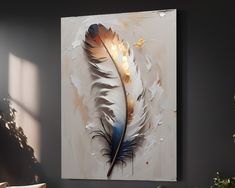 a painting on the wall with a feather painted on it