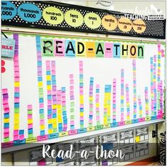 a bulletin board with colorful sticky notes on it and the words read - at - thon