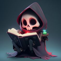 a cartoon character is reading a book while wearing a hoodie and holding a candle