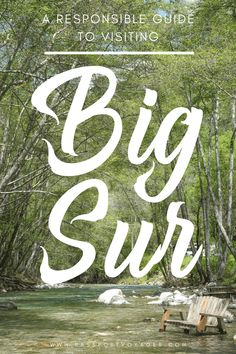 the words big surr over a river with trees in the background