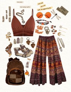 Hippy Boho Aesthetic, Cute Hippy Outfit, Boho Outfits Pants, Hippy Outfit Ideas, Hippie Inspo Outfit, Where To Buy Hippie Clothes, Boho Hippy Outfits, Hippy Pants Outfit