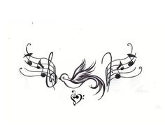 music notes and hearts tattoo design