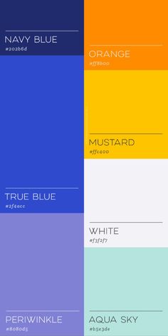 four different shades of blue, orange, and yellow are shown in the same color scheme