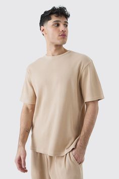 Womens Waffle T-shirt - Beige - S - Waffle T-shirt Mens Plain T Shirts, Lifestyle Dresses, Waffle Tee, Mens Shorts Outfits, Plain T Shirts, Men Shirts, Plain Tshirt, T Shirt Oversized