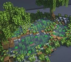 Minecraft Waterfall Aesthetic, Minecraft Sea Pickle Farm, Minecraft Lush Garden, Waterfall Design Minecraft, Minecraft Fishing Pond Ideas, Mangrove Palette Minecraft, Mincraft Idea Houses Swamp, Tropical Village Minecraft, Lake Design Minecraft