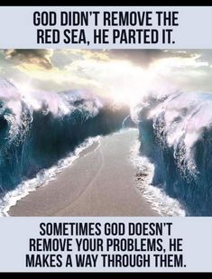 a poster with an ocean scene and the words god didn't remove the red sea, he partied it