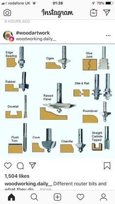 an instagram page showing different types of woodworking tools and their names on it