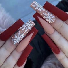 Christmas Decoration Fofosbeauty 24pcs Press on False Nails, Long Coffin Fake Nails, Snow French Red Matte - Walmart.com Winter Nails Acrylic, Nagel Tips, Christmas Nails Acrylic, Acrylic Nails Coffin, Stick On Nails, Xmas Nails, Kwanzaa, Nailed It, Christmas Nail Designs