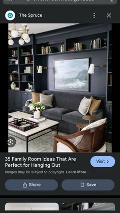 the living room is decorated in black and white