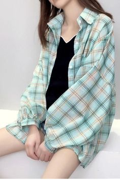 Lovely Plaid Flannel Blouse Shirt – Tomscloth Oversized Casual Cotton Blouse, Casual Tops For Daywear In Fall, Plaid Cotton Tops For Daywear, Oversized Plaid Blouse For Spring, Trendy Plaid Flannel Shirt, Trendy Cotton Daywear Shirt, Trendy Tops For Fall Daywear, Trendy Oversized Green Blouse, Spring Long Sleeve Plaid Top