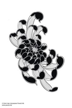 a black and white drawing of flowers on a white background