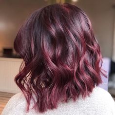 A Line Hair Color Ideas, Reddish Maroon Hair, Short Hairstyle Women Burgundy, Maroon Brown Balayage, Maroon Bayalage Hair, Cherry Coke Hair Color Short Hair, Short Cherry Coke Hair, Dr Pepper Hair Color, Burgundy Bayalage Hair