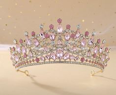 Pink Baroque Wedding Crown Tiara Crystal Vintage Bride Tiara Bridal Headpieces. Wallpers Pink, Hair Ornaments Wedding, Quinceanera Pink, Quinceanera Crown, Pink Quince, Crystal Bridal Tiaras, Pink Crown, Bride Headband, Gold Tiara