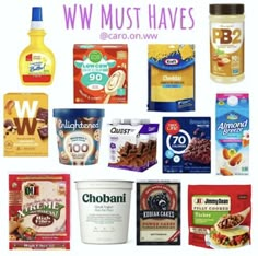 many different types of food are shown with the words ww must haves