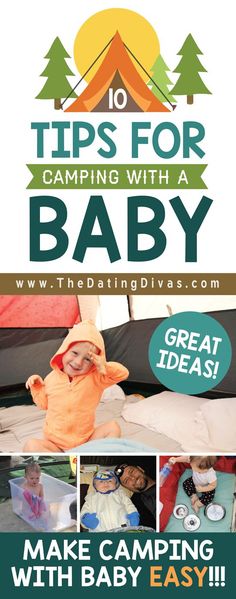 an advertisement for the camping with a baby