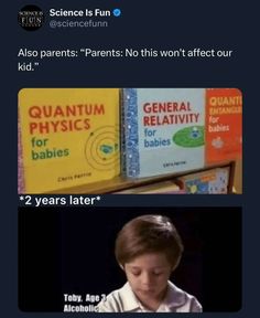 an image of two children reading books in front of the caption that reads, science is fun also parents'parents no this won't