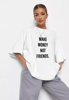 Express yourself with our slogan statement t-shirt in white. Go a size bigger for an oversize loungewear fit, Loose Fit Tee. oversized white t shirt also known as oversized boyfriend t shirt. Check out fiftyshade.in for all other branded and comfortable collection of Tee. #oversizedtshirt #boyfriendtee #boyfriendtshirt #Loosetee #fashion #trendingfashion #fiftyshade.in #pinterestfashion #cooltshirts Unique Prints On Tshirts, Prints For Tshirts Ideas, Trendy T Shirts For Women 2023, Best Selling T Shirt Design, T-shirt Women, Printed T Shirts Ideas Women, T Shirts For Women Style, Cool T Shirts Women, Bags Quotes