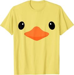 a yellow t - shirt with black eyes and an orange beak