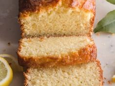 slices of lemon bread sitting on top of a table