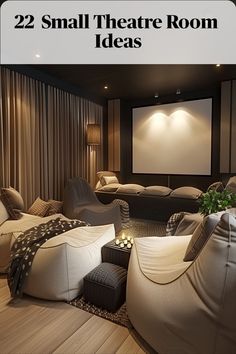 Transform your small theatre room into a cozy oasis where you can relax, unwind, and enjoy quality time with friends and family. Small Cinema Room Ideas, Two Living Room Ideas, Small Home Theater Ideas, Small Cinema Room, Theatre Room Seating, Small Movie Room, Small Theatre Room, Small Theater Room, Movie Night Party Ideas