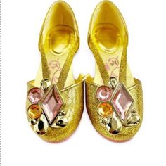 Disney Princess Belle Dressy Shoes - Glittery Gold W/Pink & Gold Jeweled Accents Child’s Size 9/10 (Us) Brand New, Never Worn Disney Princess Shoes, Shoes Disney, Disney Gold, Disney Princess Belle, Disney Shoes, Dressy Shoes, Jewel Colors, Princess Belle, Princess Shoes