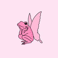 a pink frog sitting on its hind legs with wings spread over it's back