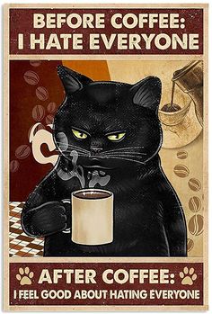 Mowment Personalized Cat Canvas - Black Cat Wall Art - Funny Black Cat Canvas Hating Everyone, I Hate Everyone, Hate Everyone, 강아지 그림, Black Cat Art, Retro Cats, Cat Wall Art, Cat Quotes, Cat Posters