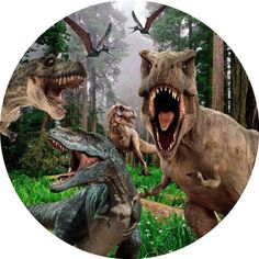 an image of dinosaurs attacking each other in the forest