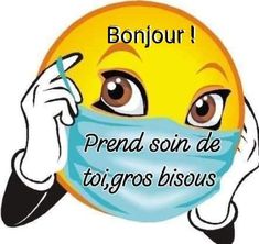 a person wearing a face mask with the words bonjou written on it in french