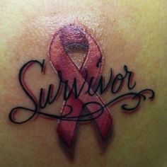 two pictures showing the same tattoo on someone's arm and one with a pink ribbon