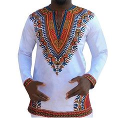 Cotton Dashiki African Print Traditional T-shirt White Black African Dashiki Shirt, Men Dresses, Hip Hop Trends, Dashiki Shirt, Style Africain, African Print Clothing, African Shirts, African Men Fashion