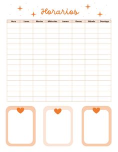 a printable planner with hearts and stars on the top, in oranges and browns