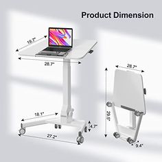 Brand: JYLH JOYSEEKERColor: WhiteFeatures: Spacious Desktop with 90° Tilt: The irregular desktop (width: 19.6", length: 23.6"/28.7") surface supports to tilt anywhere between 0° to 90° degrees to meet your needs and provides ergonomic comfort for your wrist, arms, shoulders, back and neck. Plus, the fold out edge stopper can support laptops securely when the top is tilted and doubles as a wrist restMobile Laptop Standing Desk Cart: Rolling sit to stand lectern is equipped with 4 swivel castors ( 2 of which are lockable), which can be easily wheel it anywhere you like. It is an ideal portable workstation for educational institutions, office, conference rooms, training, home office or bedroom environmentCustomize Height You Need: The powerful gas spring mechanism creates smooth height adjust White Workstation, Cart On Wheels, Spring Mechanism, Vanity Bedroom