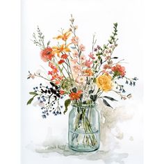 My Favorite Picks II by Carol Robinson-VARPDX44939 Image 1 Paint Inspo Watercolor, Paintings For Printing, Get Well Painting Ideas, Watercolor Fence And Flowers, Watercolor Paintings Framed Wall Art, Flower Watercolor Drawing, Watercolor Art For Wall Decor, Summer Watercolour Painting, Flower And Vase Painting