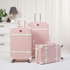 Elevate your travels with this Pink Embossed Vintage Luggage Set for Women. Featuring 3 Piece Retro Suitcase Sets, each hardside spinner travel trunk combines timeless elegance with modern functionality. Secure combo locks and smooth 360-degree wheels ensure a stylish, hassle-free journey. Perfect for fashion-forward adventurers. You will get 3 pieces luggage set：20"，24"，28" 20 inch Interior size: 17.7x12.0x6.9" Exterior size: 21.7x12.8x7.7" Weight: 8.1LB Capacity: 24L 24 inch Interior size:22.2 Pink Luggage Aesthetic, Suitcase With Shelves, Pink Luggage Sets, Suitcase Sets, Luxury Pink Luggage With Sleeve, Pink Suitcase Set, Cheap Large Capacity Pink Luggage, Modern Pink Luggage With Sleeve, Retro Suitcase