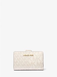 Jet Set Medium Metallic Logo Wallet | Michael Kors Girly Bags, Metallic Logo, Key Chains, Jet Set, Christmas List, Interior Details, Card Slots, Slots, Zip Pockets