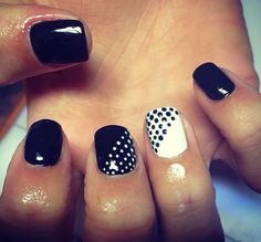 Classy Black Nails, Shellac Nail Designs, Black And White Nail Art, Dot Nail Art, Dots Nails