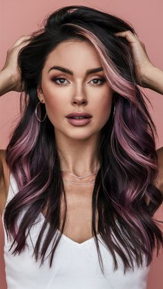 Peekaboo Highlights For Dark Hair, Peekaboo Hair Color Ideas, Hair Color Ash, Peekaboo Hair Colors, Hair Color Plum